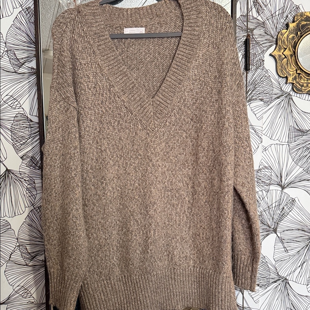 LC Lauren Conrad Marled Taupe V-Neck Sweater
